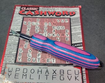 Lotto ticket scratcher scraper, wood "Cotton Candy"