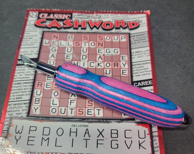 Lotto ticket scratcher scraper, wood "Cotton Candy"