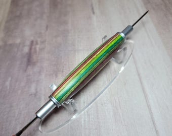 Seam ripper and stiletto combo, dark rainbow wood handmade sewing and quilting tool gift