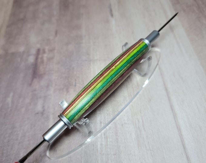 Seam ripper and stiletto combo, dark rainbow wood handmade sewing and quilting tool gift