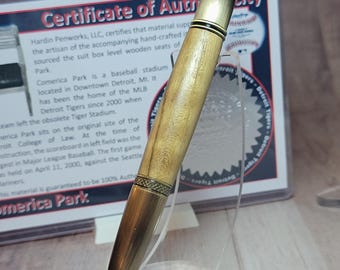 Comerica Park, Round top pen. Home of the Detroit Tigers, handmade luxury pen made from wooden suite seats