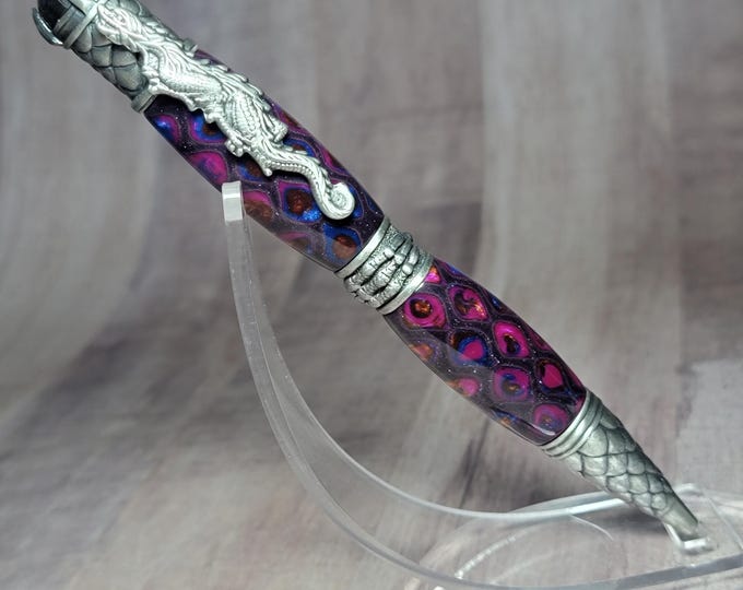 Dragon twist pen, Fuchsia Flyer, hand turned ballpoint pen