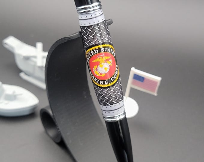 Marines, Black Marine Corps Diamond Plate Emblem Handmade Pen
