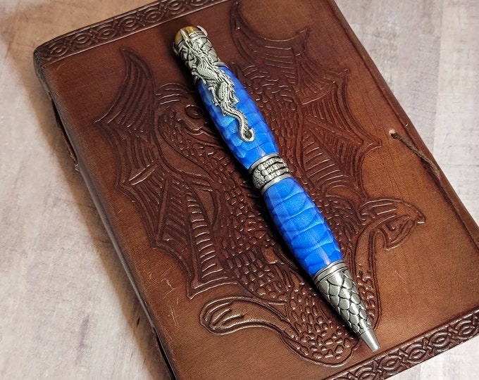 Blue Shimmer Scale Dragon twist pen, hand turned ballpoint pen
