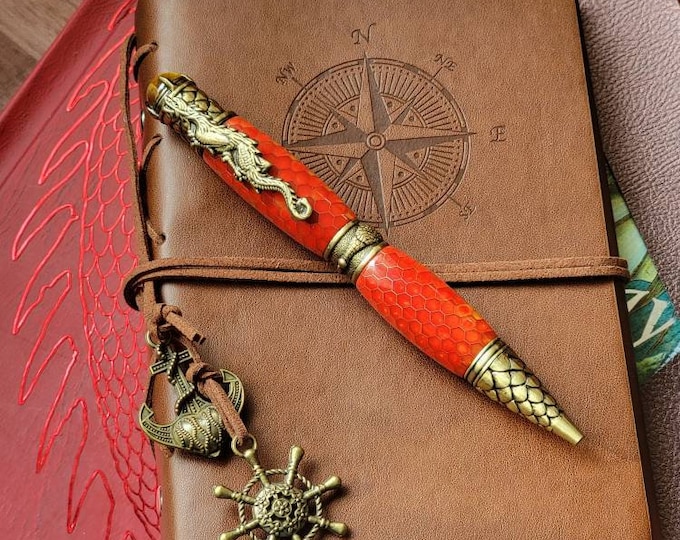 Orange dragon twist pen, hand turned ballpoint pen