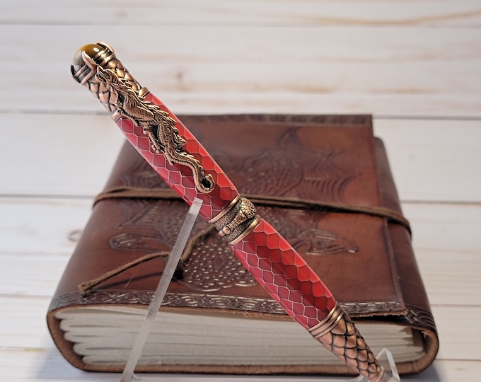 Coral Red dragon twist pen, hand turned ballpoint pen