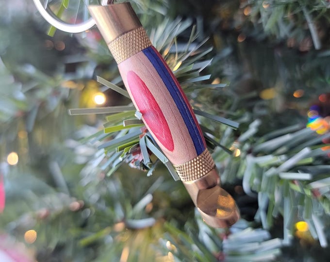 Bottle opener, wood- Americana. Hand turned keychain bottle opener