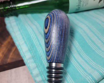 Bottle Stopper, blue and natural wood
