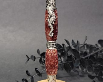 Dragon twist pen, Snakeskin, hand turned ballpoint pen.  Desert snake, sandy clay color