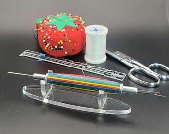 Seam ripper and stiletto combo, rainbow wood handmade sewing and quilting tool gift