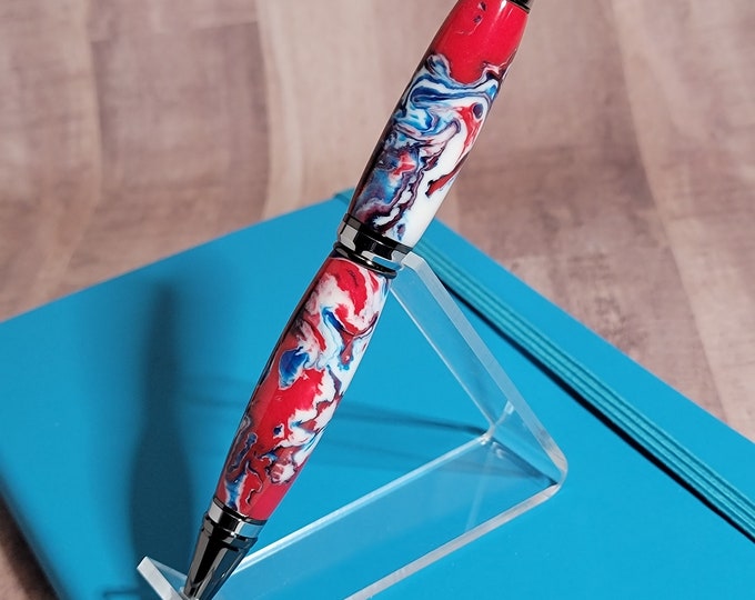 Red, white, and blue pen, handmade.  Luxury hand turned pen, "Liberty"