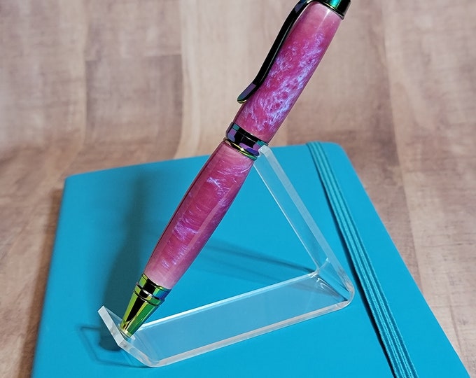 Pink and oil slick rainbow pen, handmade.  Luxury hand turned pen, "Jelly Candy"