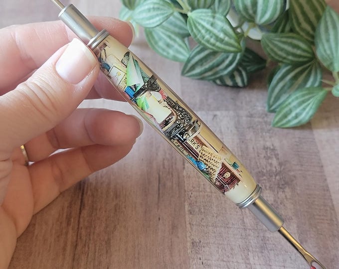 Seam ripper and stiletto combo, Vintage Sewing Machine, handmade acrylic sewing and quilting tool gift