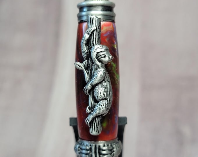 Sloth pen, red handcrafted rollerball pen