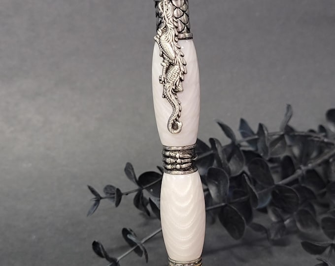 White Shimmer Scale Dragon twist pen, hand turned ballpoint pen