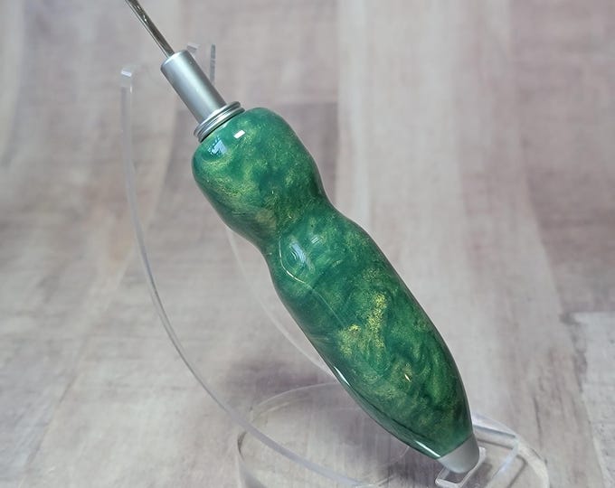 Handmade seam ripper, "Green and Gold" Ergonomic sewing and quilting gift