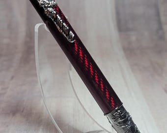 Handmade Christmas pen, Red Carbon Fiber.  Red and Gunmetal hand turned luxury pen Santa, Candy Cane.