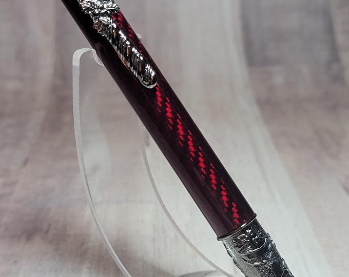 Handmade Christmas pen, Red Carbon Fiber.  Red and Gunmetal hand turned luxury pen Santa, Candy Cane.