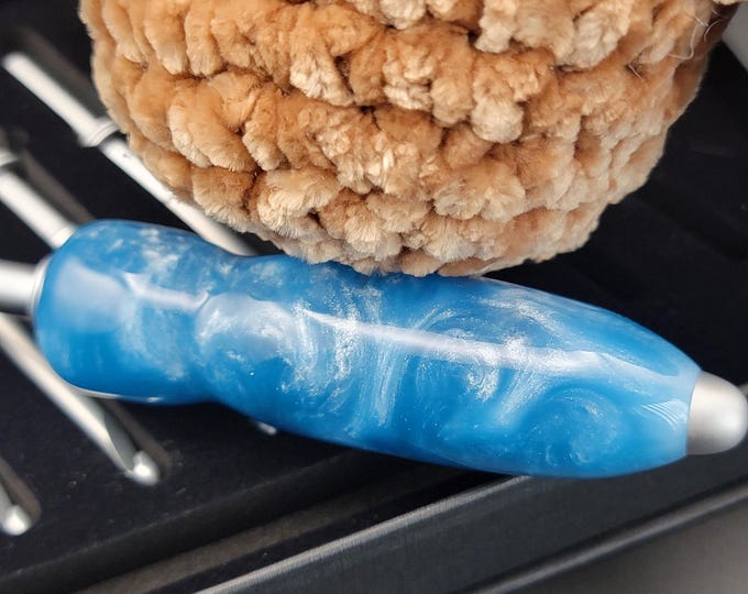 Handmade crochet set, "Blue Skies" Ergonomic interchangeable crochet hooks