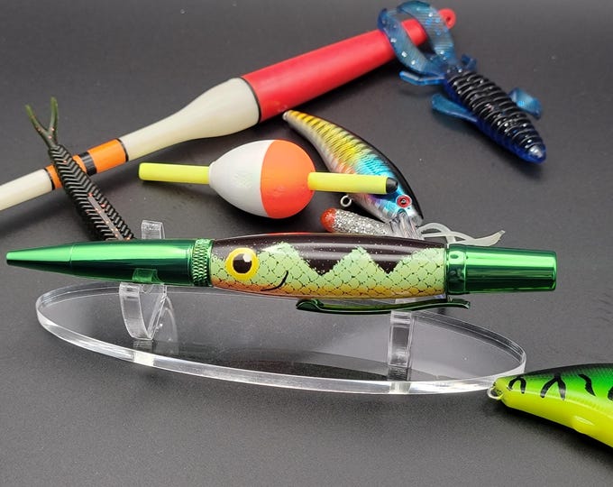 Handmade pen, Green Fishing Lure.  Hand turned luxury pen