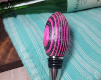 Bottle Stopper, pink and black wood