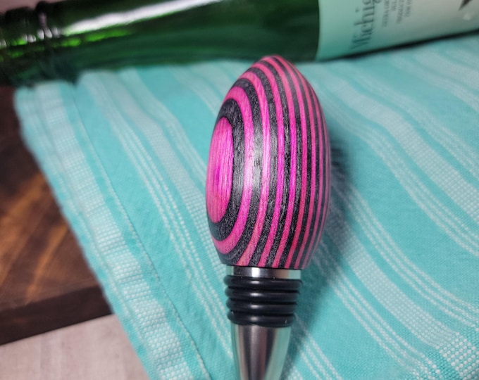 Bottle Stopper, pink and black wood