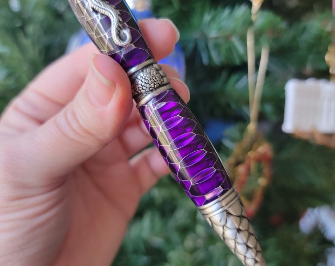 Purple jewels dragon twist pen, hand turned ballpoint pen