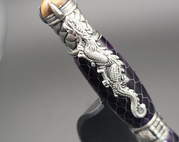 Purple jewels dragon twist pen, hand turned ballpoint pen