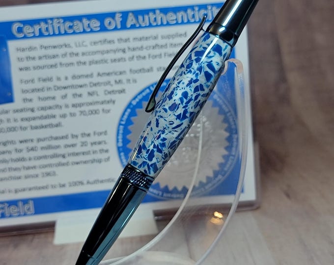 Detroit Ford Field, Flat top pen. Home of the Lions, handmade luxury pen made from Ford Field stadium seats