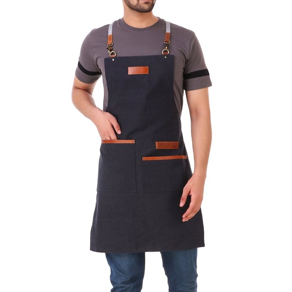 Canvas apron for men, Black apron with pockets, Black apron for men, Restaurant apron, Mens apron cooking, Custom apron men, Mens apron BBQ
