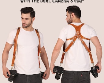 Personalized Leather camera harness, dual camera harness, camera straps, camera harness, dual camera strap, leather camera strap