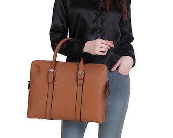 Personalized Genuine Leather Messenger Bag  Handmade Slim Laptop Briefcase Gift for Him & Her