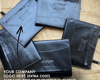 Business Leather Portfolio, Handmade Leather Document Organizer, Portfolio Cover, Custom Corporate Gift