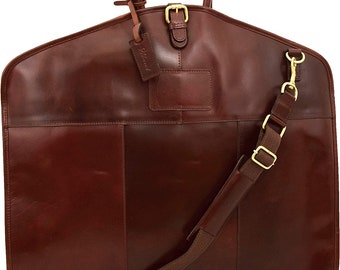 Personalized Leather Suit Carrier, Brown Garment Bag, Leather Suit Travel Case, Premium Garment Protection, Customizable Groomsmen Present