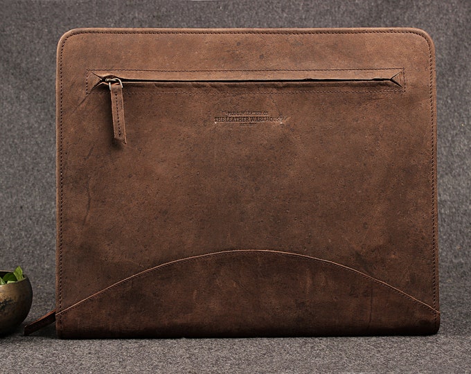 Vintage Dark Brown Leather Portfolio,Handmade Leather Portfolio with Handle,Leather 15“ Laptop Case,Anniversary Gifts for Him