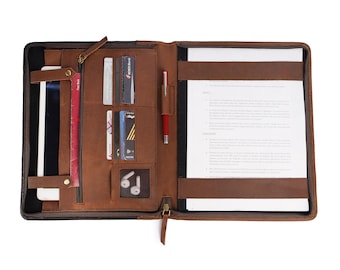 Personalized Leather Portfolio Leather Portfolio with A4 Notepad Holder Custom Padfolio Logo/Name Engraved Portfolio Folder
