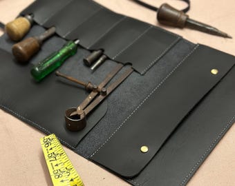 Personalized Leather Tool Roll, Handmade Tool Organizer, Custom Engraved Gift