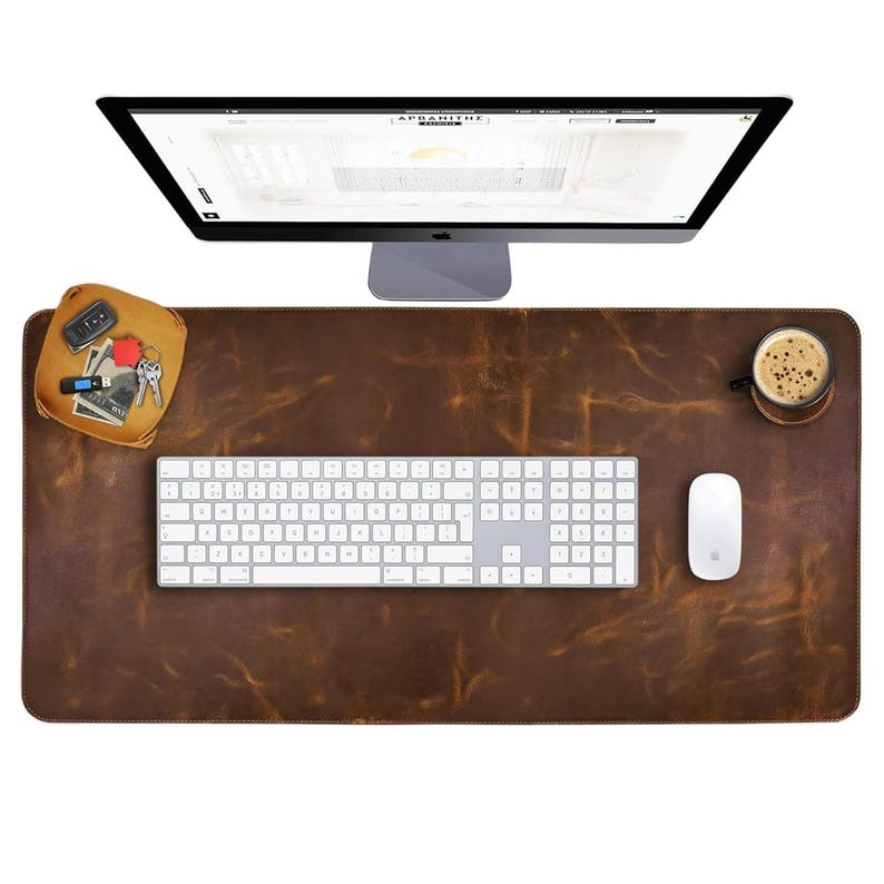 Personalized full grain leather desk pad blotter black Leather table mat large leather office desk writing pad LMXXS image 4