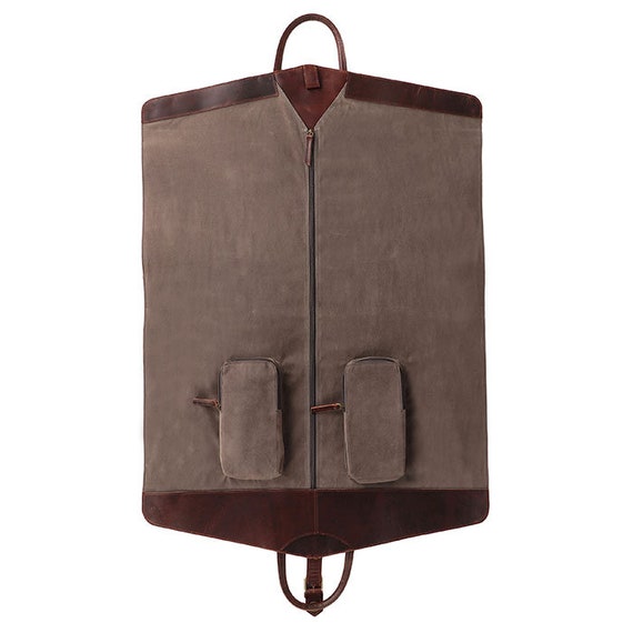 Personalized Leather Suit Carrier, Garment Carrier with Initials, Cover Bag Protection in Brown, Groomsmen Gift, Fathers Day Present