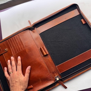 Personalized Leather Portfolio with 3-Ring Binder, A4 Notepad Holder, Document Organizer