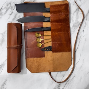 Personalized Leather Knife Roll Handcrafted Tool Case Chef Gift