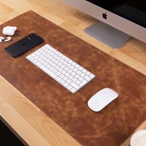 Leather Desk Mat Large Mouse Pad Desk Mat Desk Pad Genuine Leather Desk Mat Office Decor Desk Accessories Leather Desk Pad image 4