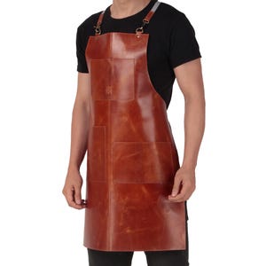 Custom Genuine Leather apron for Men & women with adjustable straps for restaurant, bakery, cafe, kitchen, cooking garden, BBQ aprone