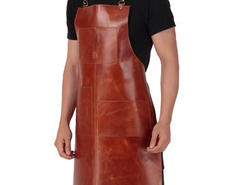 Personalized Full-Grain Leather Apron: BBQ Grilling, Woodworking, Chef
