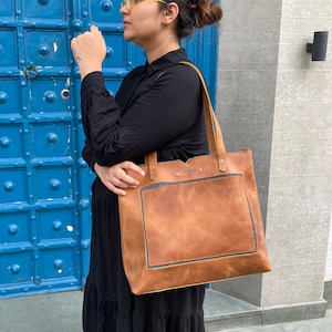 Leren draagtas met ritssluiting, gepersonaliseerde damescadeau crossbody, draagtas voor dagelijks gebruik, laptop draagtas, aangepaste schoudertas