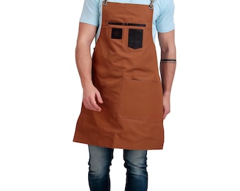 Delantal de barista de lona – Correas de cuero genuino, delantal de trabajo utilitario