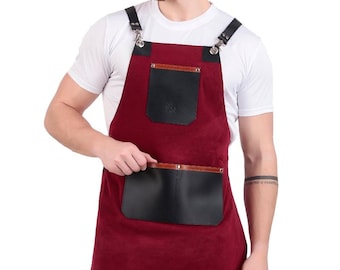 Handmade Velvet Apron with Adjustable Strap & Front Pocket Personalized Apron Gift for Chefs ,Bakers,Barbars etc