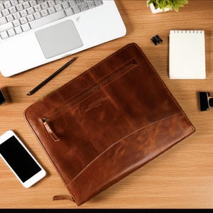 Portafolio de cuero personalizado con cremallera, organizador y regalo para él