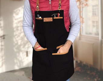 Personalized Leather Canvas Work Apron Custom Engraved Gift for Him Woodworker Chef Barber
