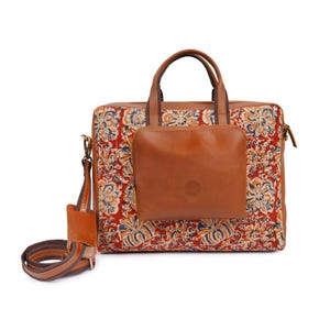 Artisan Leather & Printed Fabric Laptop Bag Stylish Blend for Work and Travel